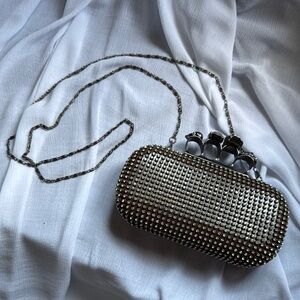 Rhinestone Clutch Bag with strap/ skull
